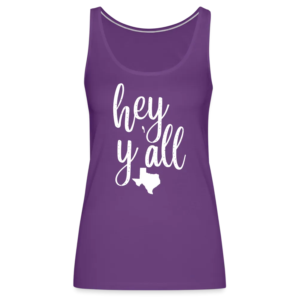 Texan Greetings: Women's Premium Cotton Tank Top with 'Hey Y'all' Slogan and Texas Silhouette