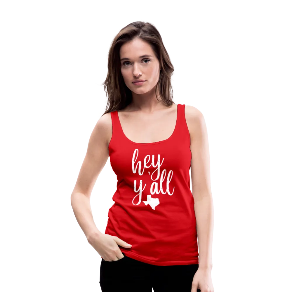 Texan Greetings: Women's Premium Cotton Tank Top with 'Hey Y'all' Slogan and Texas Silhouette