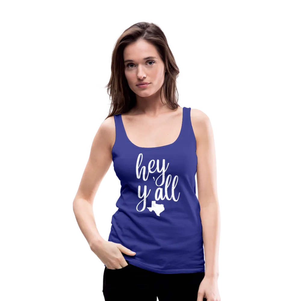 Texan Greetings: Women's Premium Cotton Tank Top with 'Hey Y'all' Slogan and Texas Silhouette