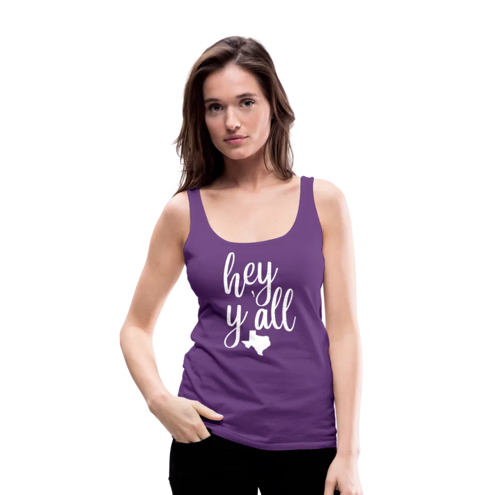 Texan Greetings: Women's Premium Cotton Tank Top with 'Hey Y'all' Slogan and Texas Silhouette