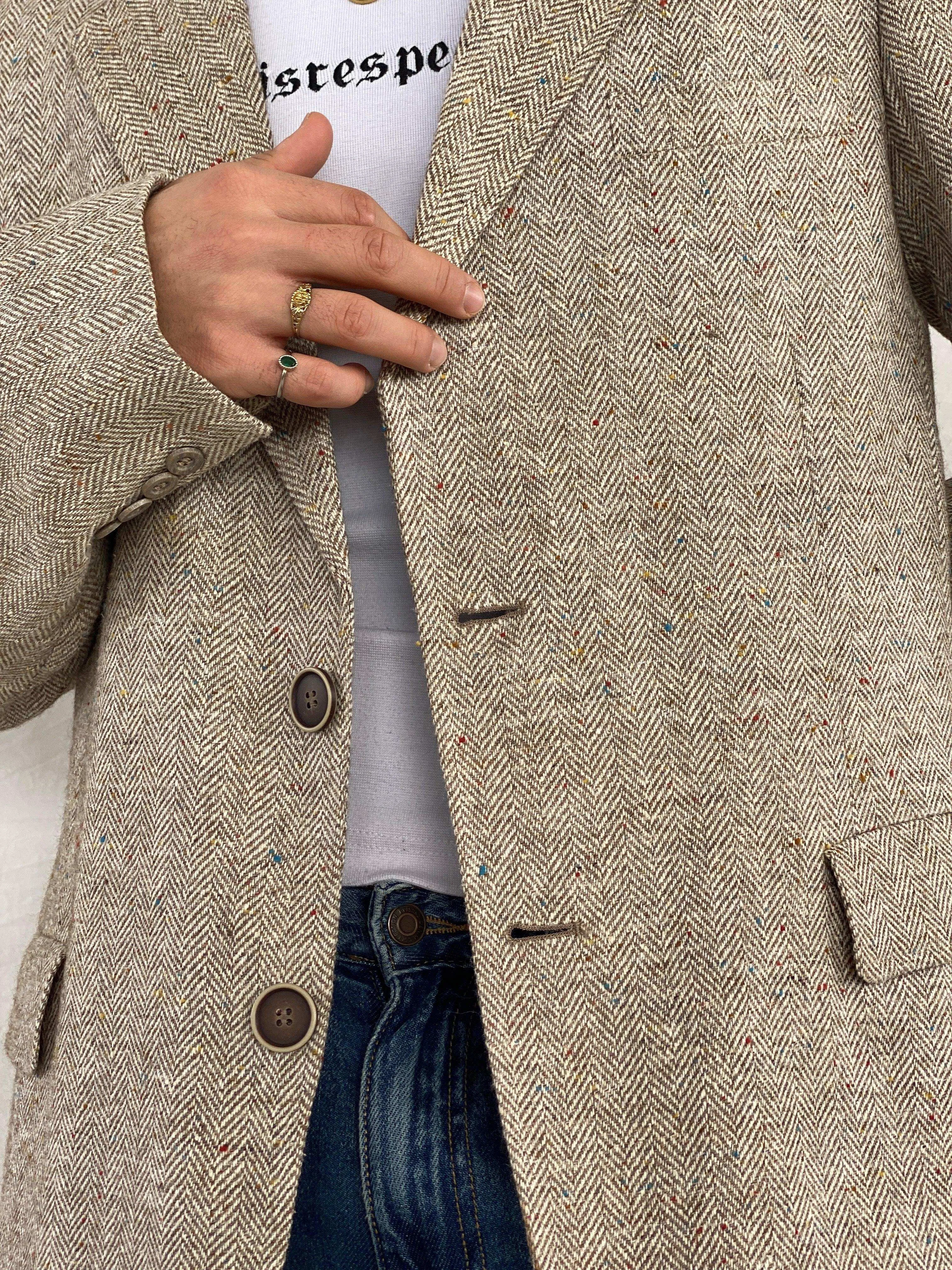 Vintage 70s Kuppemheimer Men’s Clothiers Over-sized Wool Herringbone Blazer