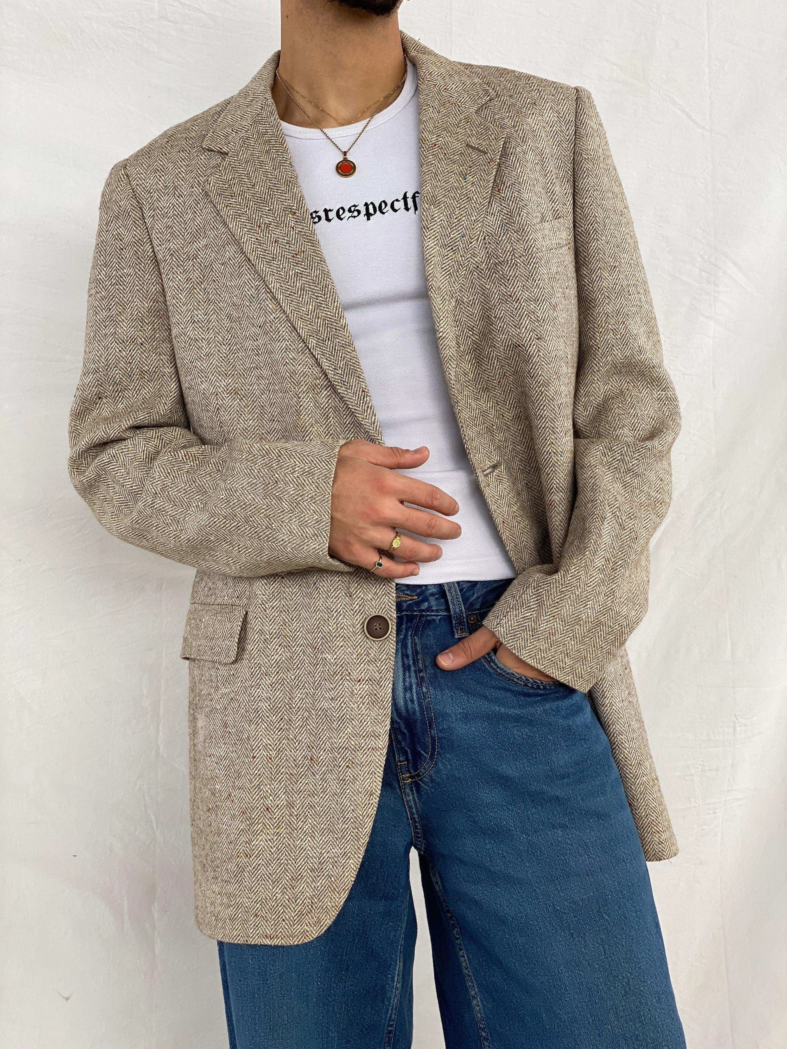 Vintage 70s Kuppemheimer Men’s Clothiers Over-sized Wool Herringbone Blazer