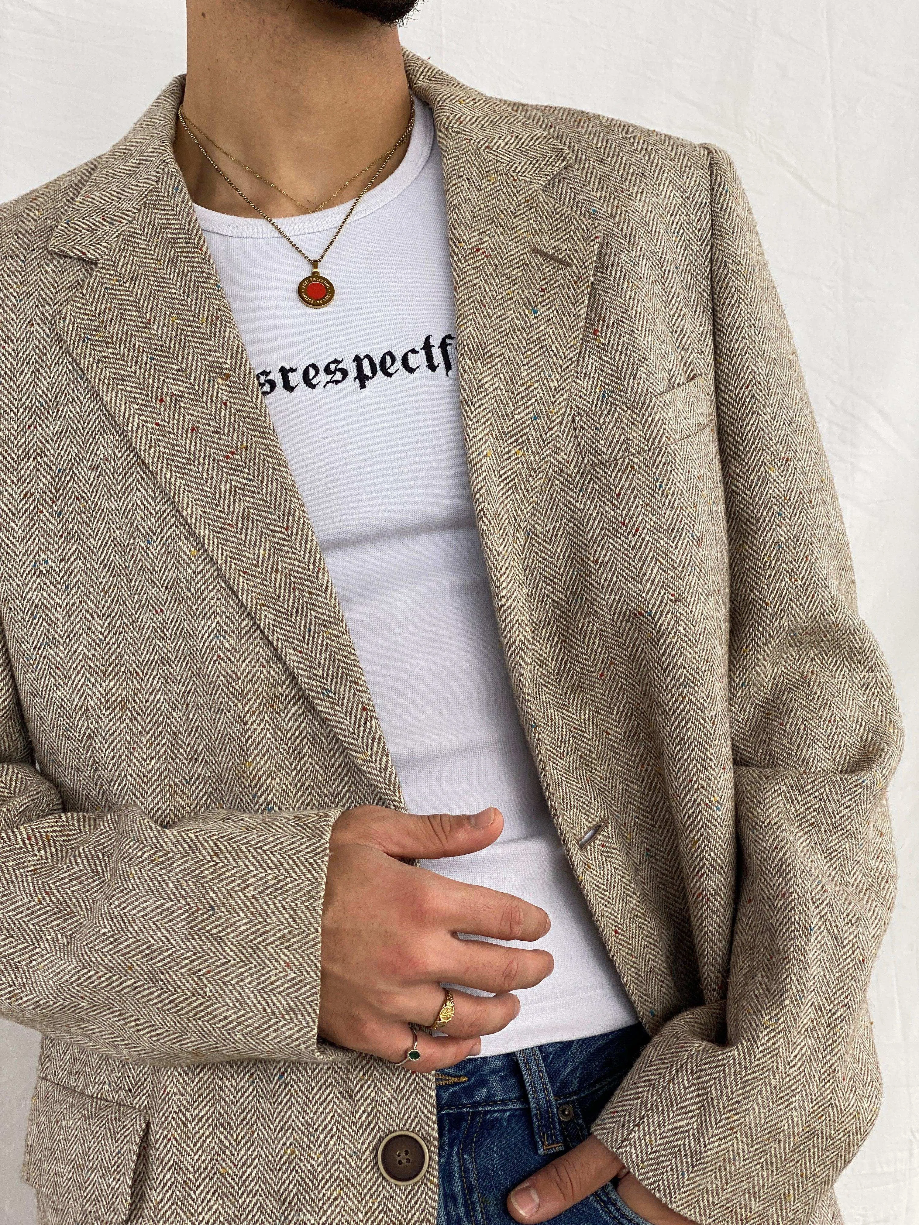 Vintage 70s Kuppemheimer Men’s Clothiers Over-sized Wool Herringbone Blazer