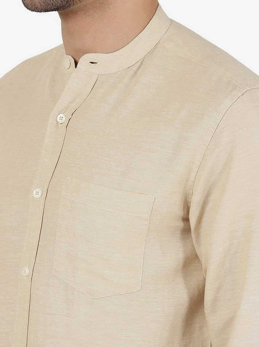 Wheat Brown Solid Slim Fit Casual Shirt | JadeBlue