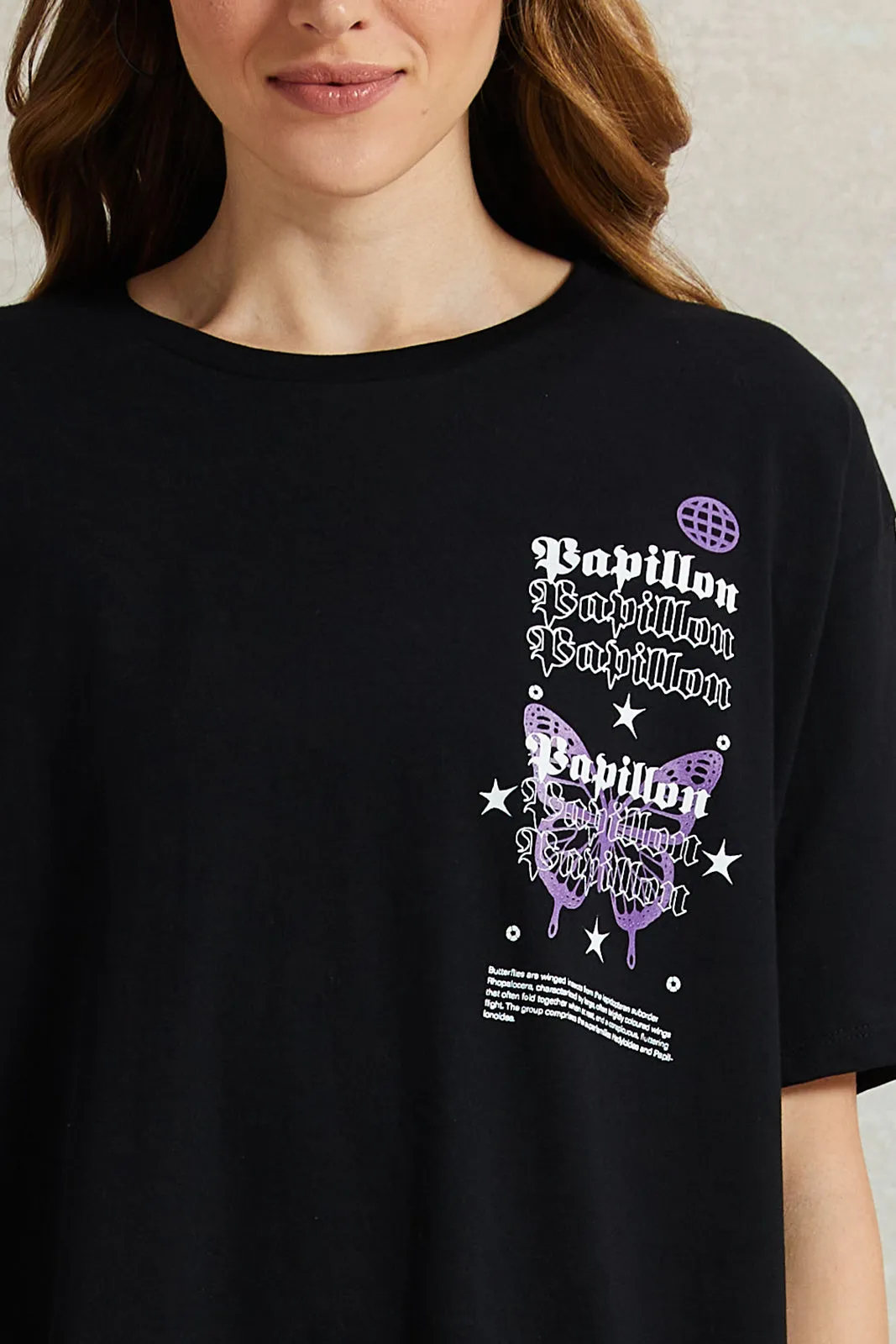 Women Black Printed Oversized T-Shirt