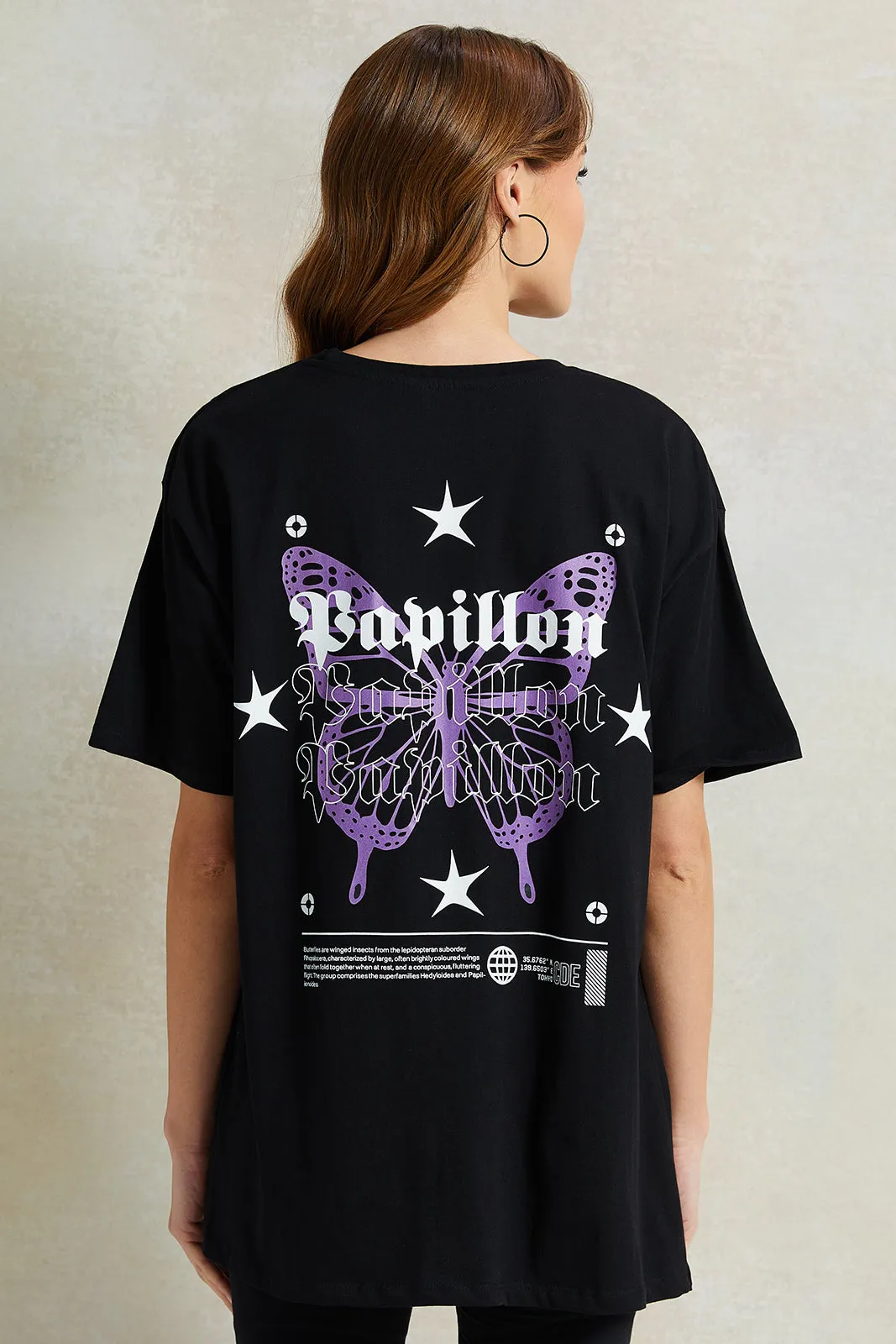 Women Black Printed Oversized T-Shirt