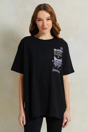 Women Black Printed Oversized T-Shirt
