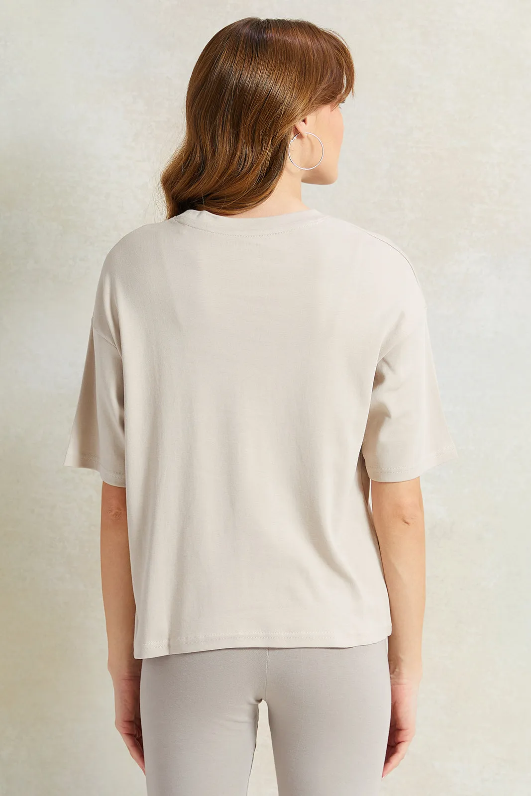Women Ecru Embroidered Boxy T-Shirt
