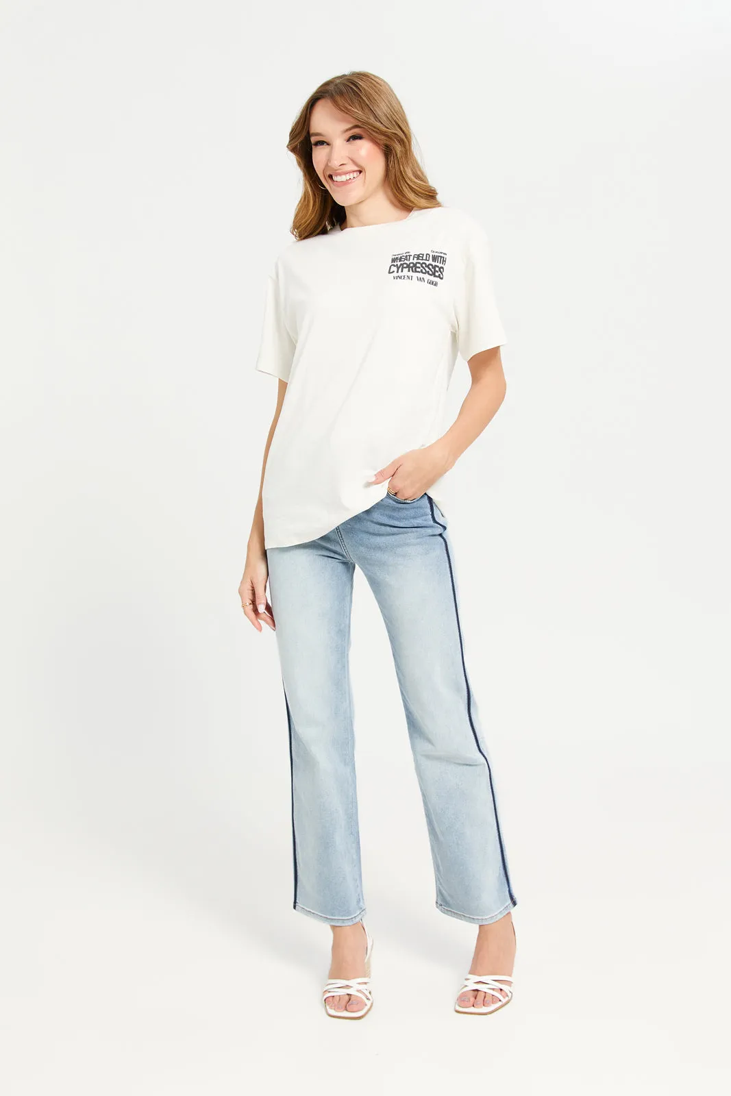 Women Ivory Van Gogh Printed T-Shirt