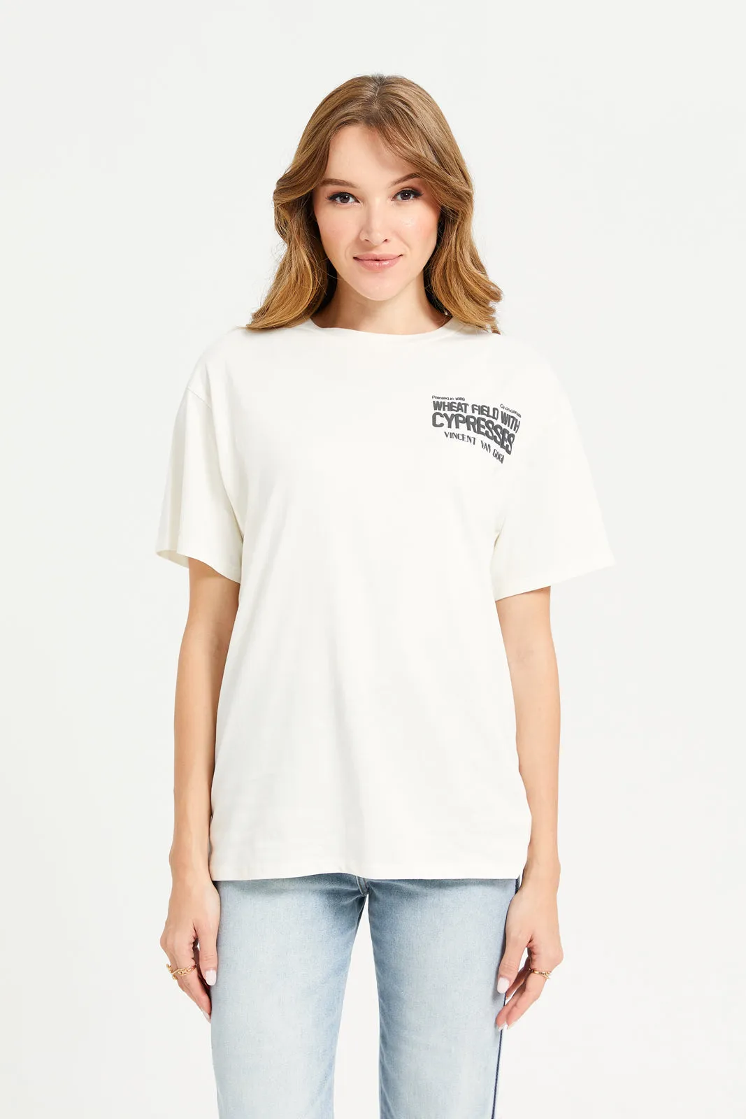 Women Ivory Van Gogh Printed T-Shirt