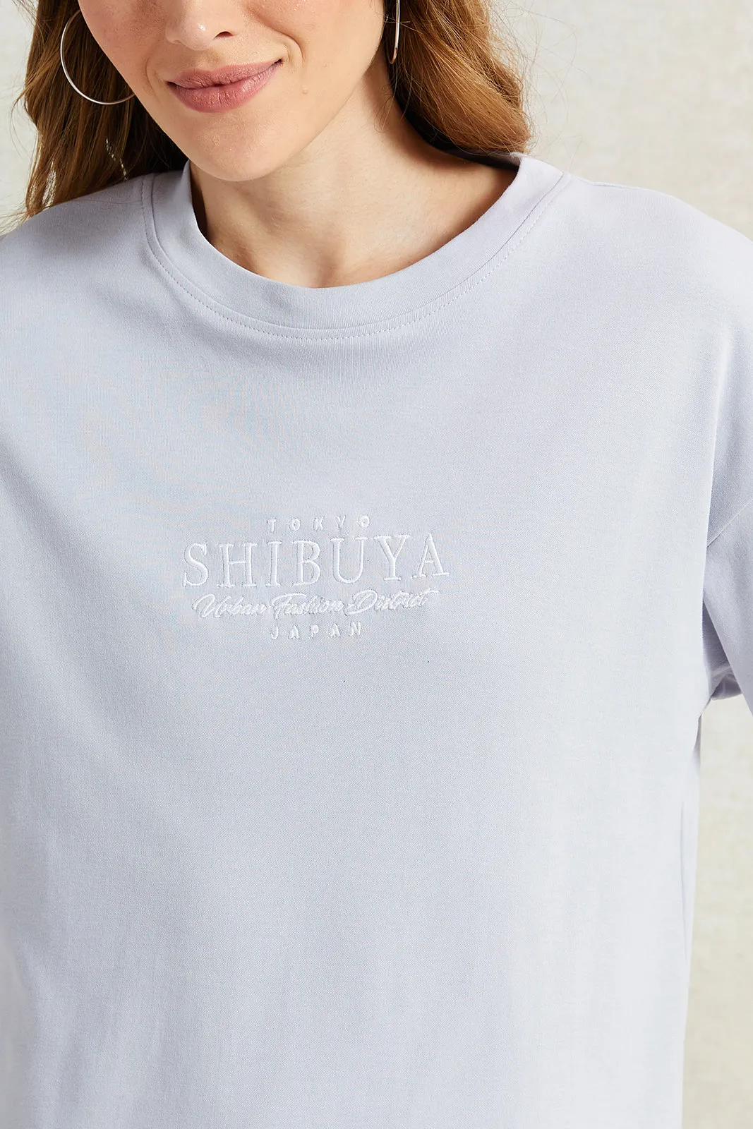 Women Lilac Embroidered Boxy T-Shirt