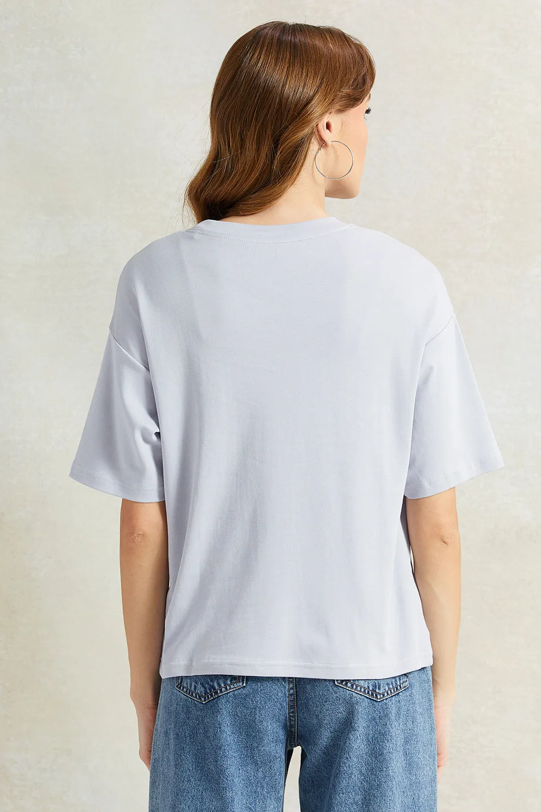 Women Lilac Embroidered Boxy T-Shirt