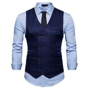 xiangtuibao Fashion Mens Double Breasted Blazer Casual Vest Sleeveless Suit Vest Male Plus Size Waistcoat Men Navy Blue Top for Men Slim Fit